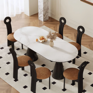 LaBrea Saint-Graal: Rtro Crme Французский обеденный стол и стулья в стиле Святой Грааль с кремовой столешницей